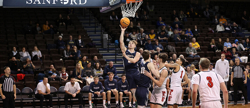 Augustana basketball athlete Isaac Fink in action at the Sanford Pentagon