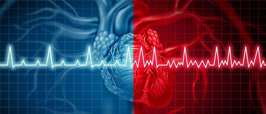 graphic of heart in blue and red with spikes and dips