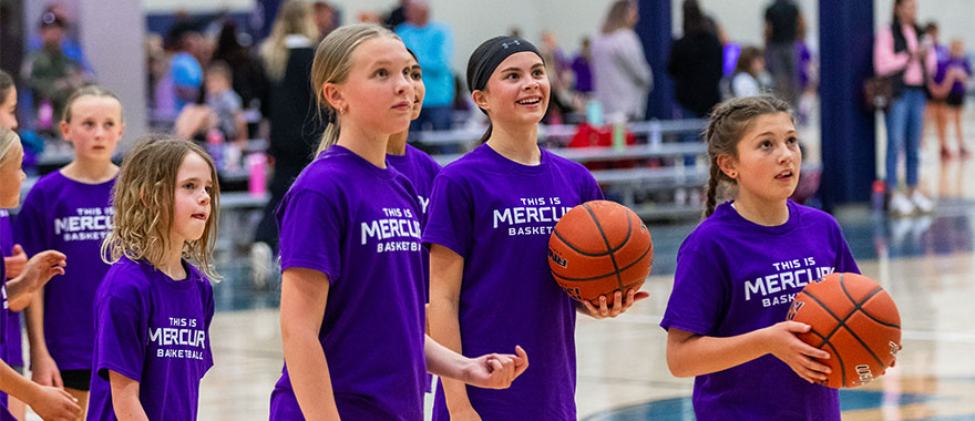 Young girls at basketball camp