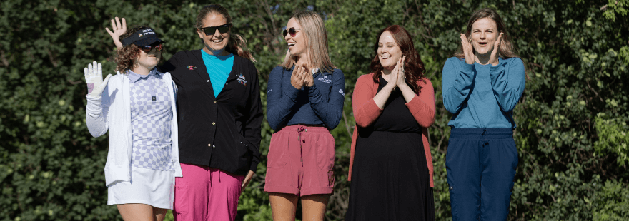 Holly Huntimer (first on left), Sanford Children’s Hospital Ambassador, celebrates the opening ceremony of the Sanford International with members of her health care team.